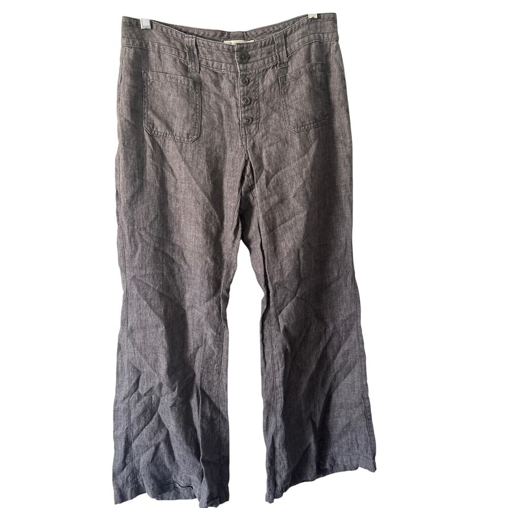 Cabi 100% Linen Button Fly Sailor Wide Leg Pants Gray Size 10 33 x 30